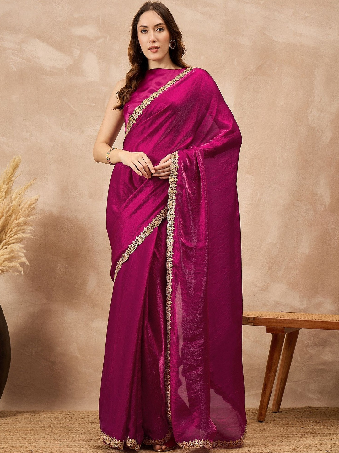 all about you Gota Lace Embroidered Border Organza Saree