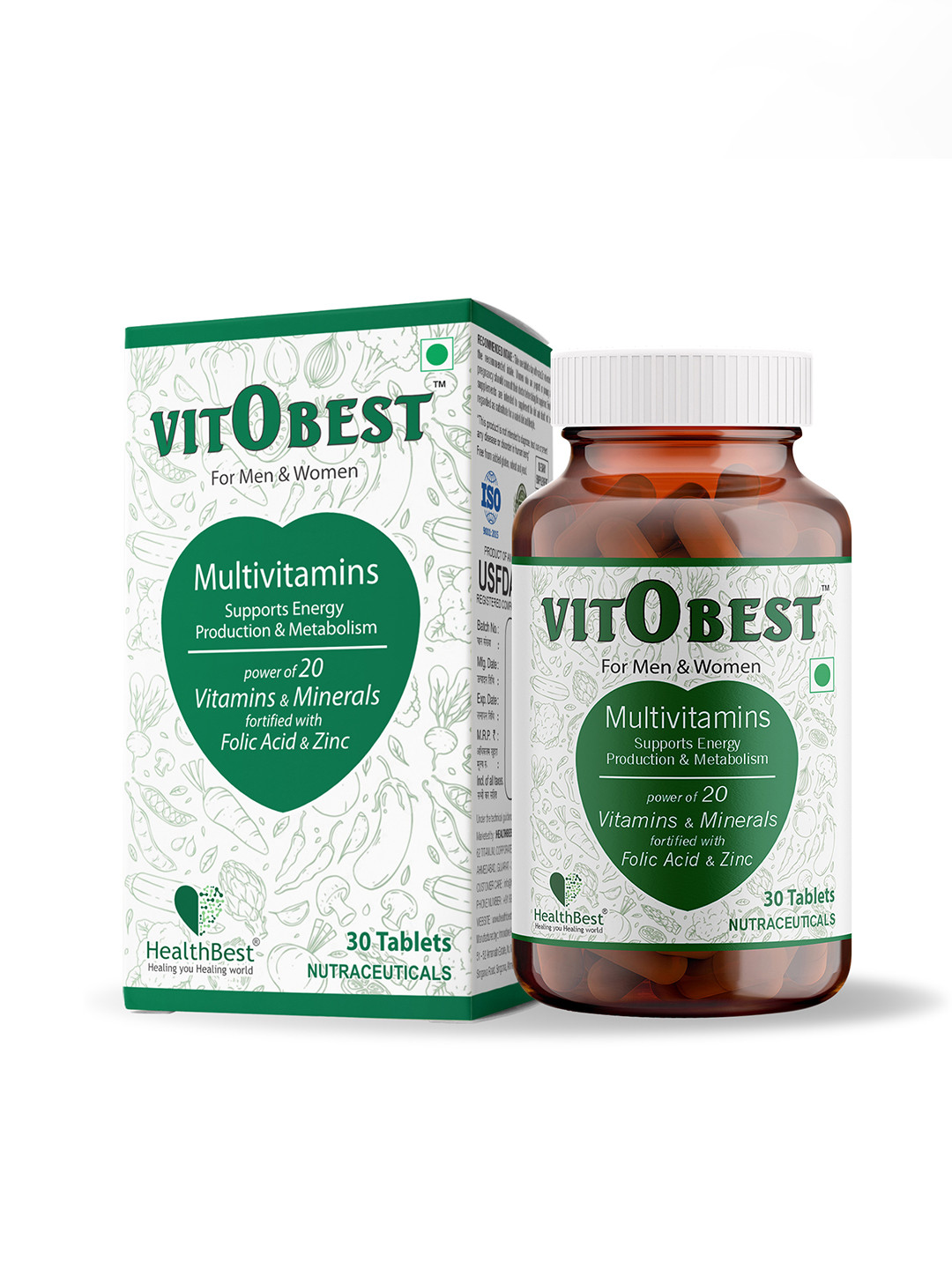 HealthBest VitOBest Multivitamin Tablets Energy, Immunity & Wellness Support - 30 Tablets