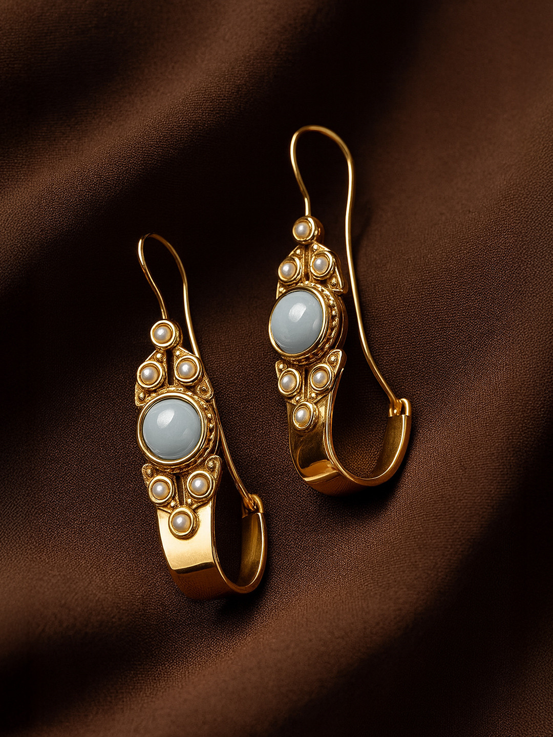 Amalfa 18K Gold Plated Mint Mirage White Oxidised Hoop Earrings
