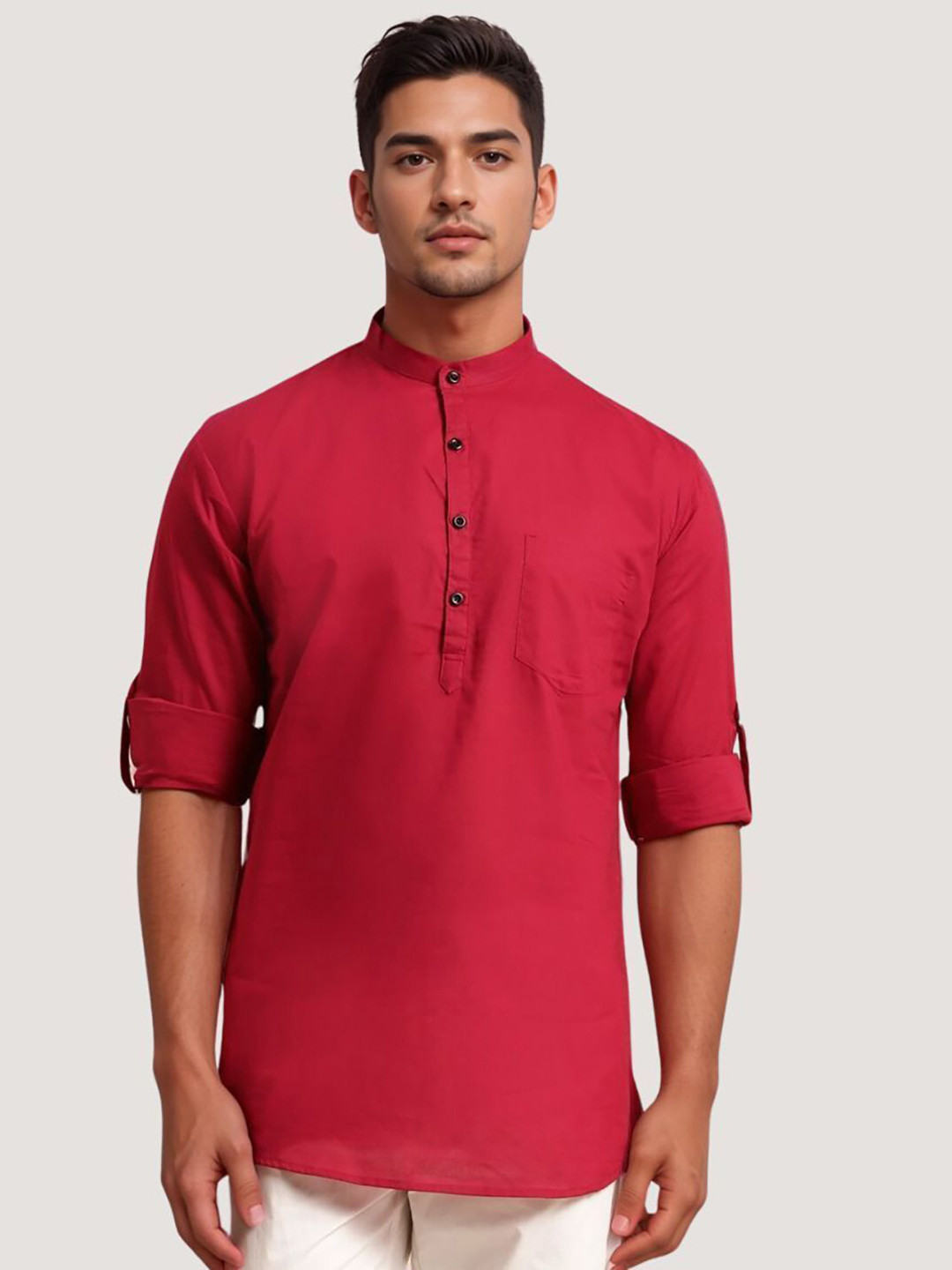 Pinki kumari Mandarin Collar Roll-Up Sleeves Cotton Kurta