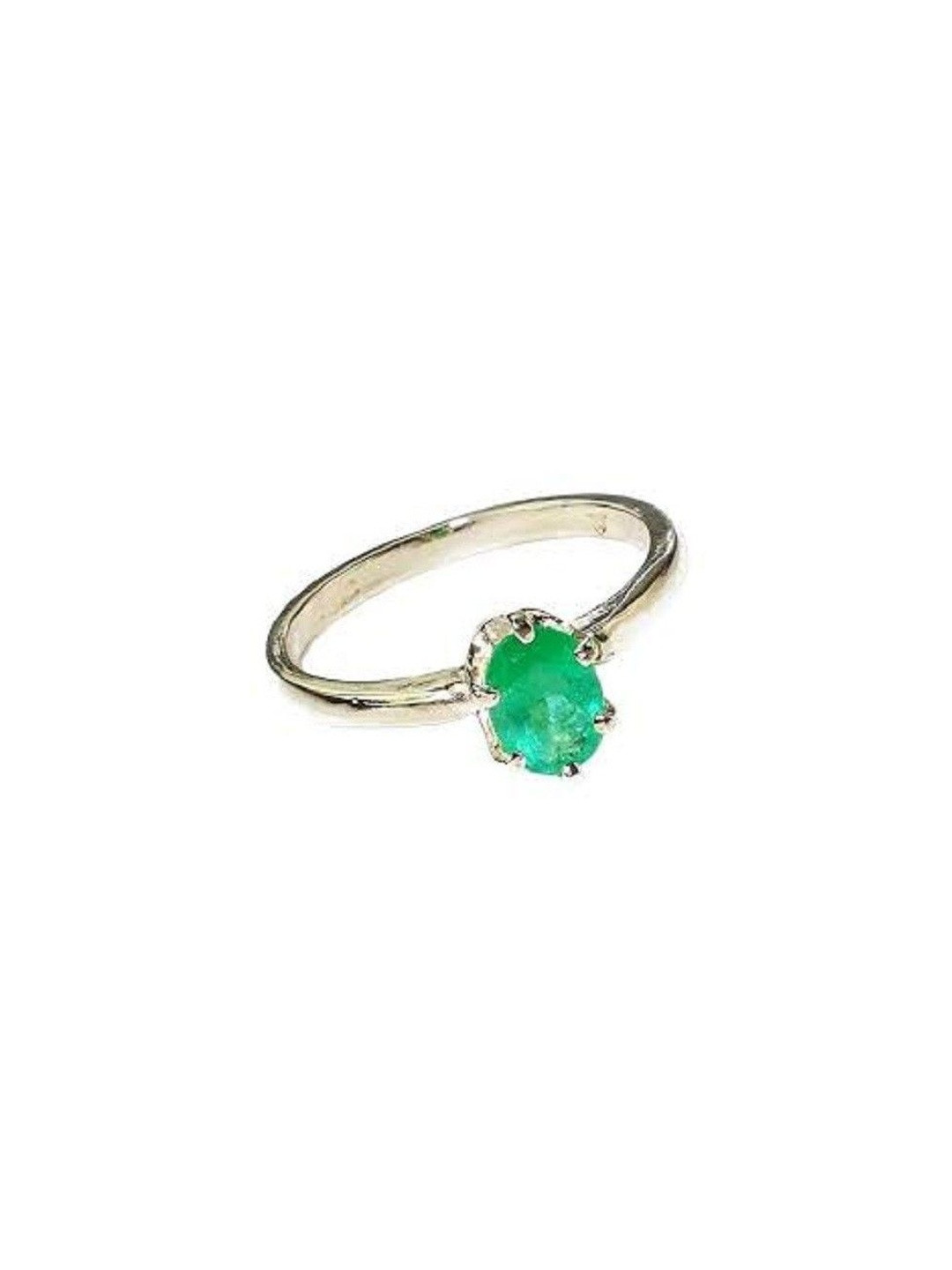 RAVIOUR LIFESTYLE Unisex Emerald Natural Panna Stone Silver-Plated Finger Ring