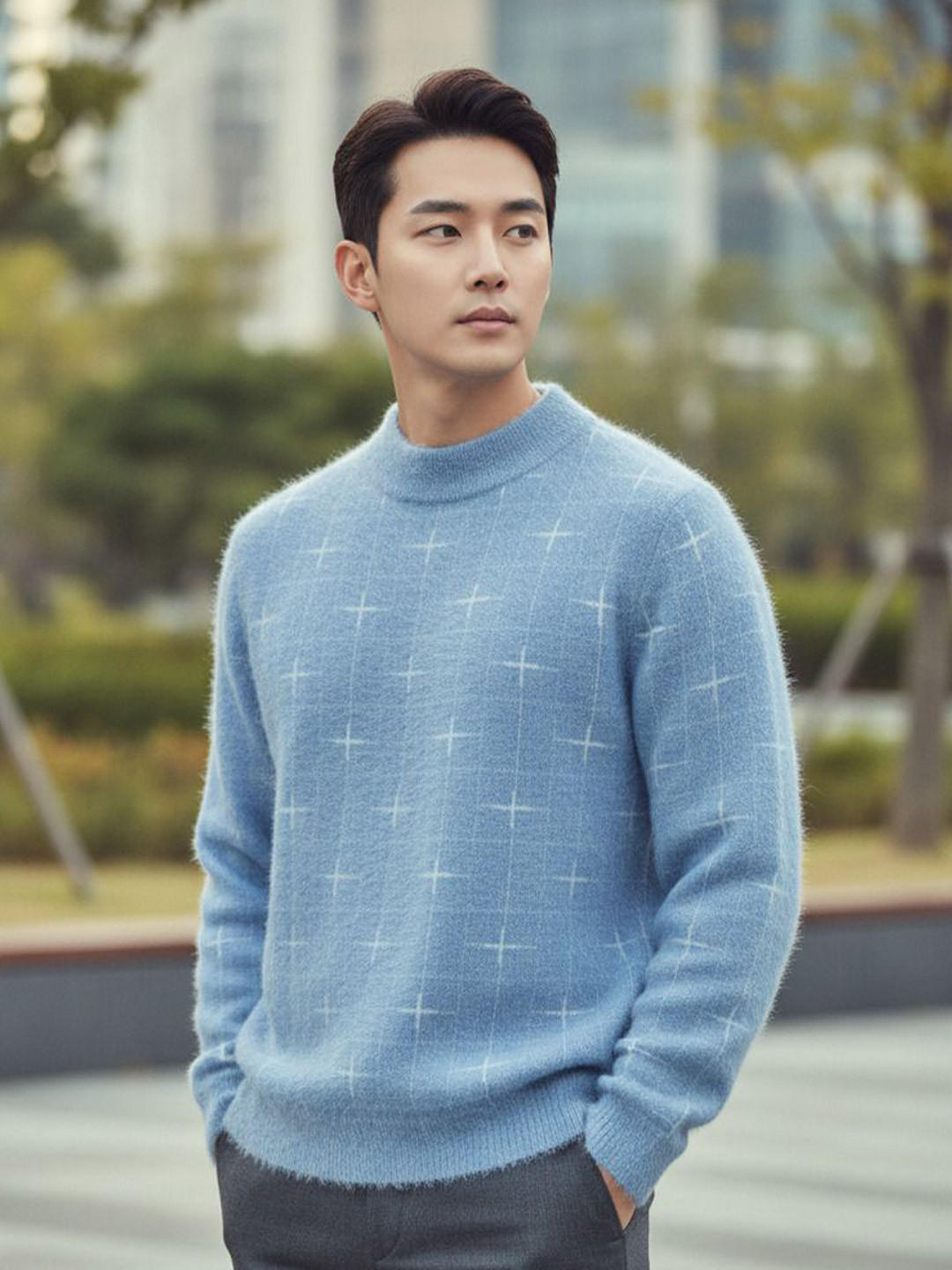 Uttam Men Self Design Geometric Long Sleeves Round Neck Woollen Pullover Sweaters