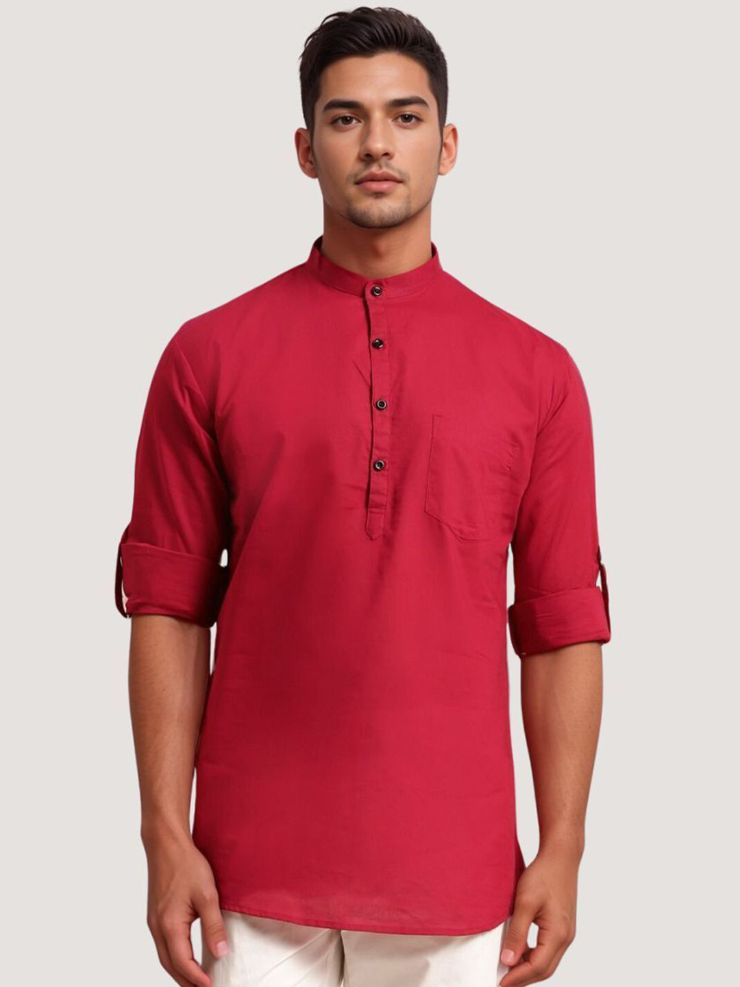 Aryah More Men Solid Mandarin Collar Straight Kurta