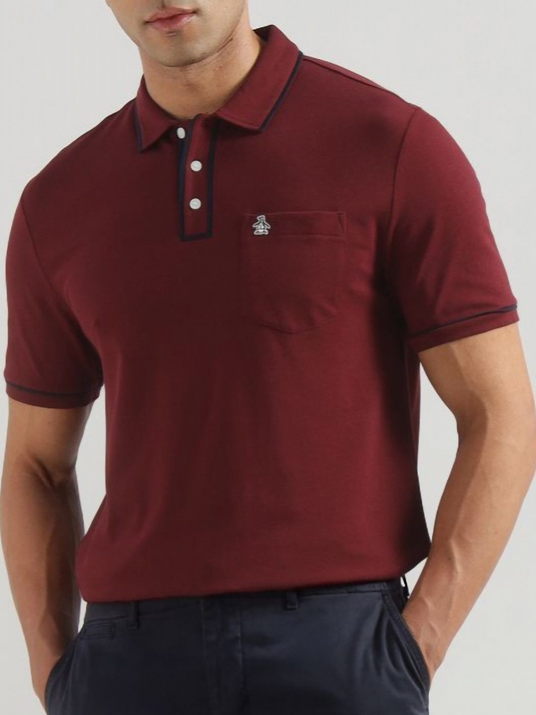 Original Penguin Men Solid Polo Collar T-shirt