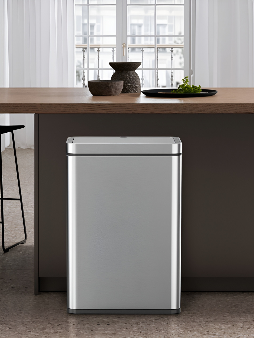 OBSESSIONS Grey & Black Stainless Steel Automatic Sensor Trash Rectangular Dustbins - 45 L