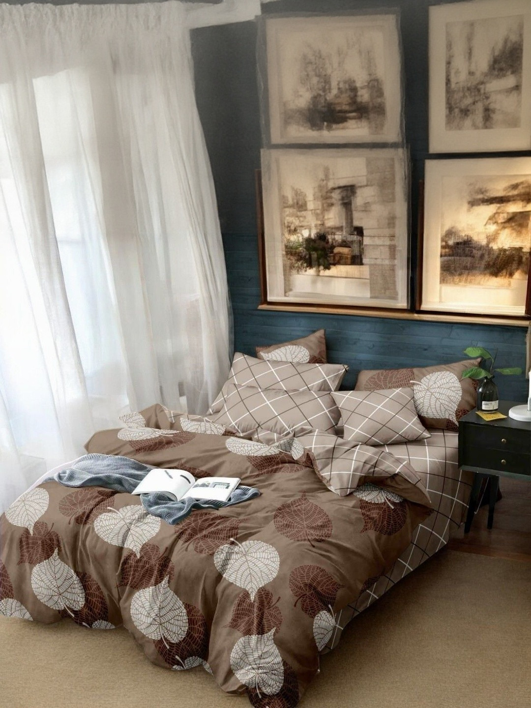 WELLNEST Unisex Geometric Printed Breathable Queen Size Bedsheets