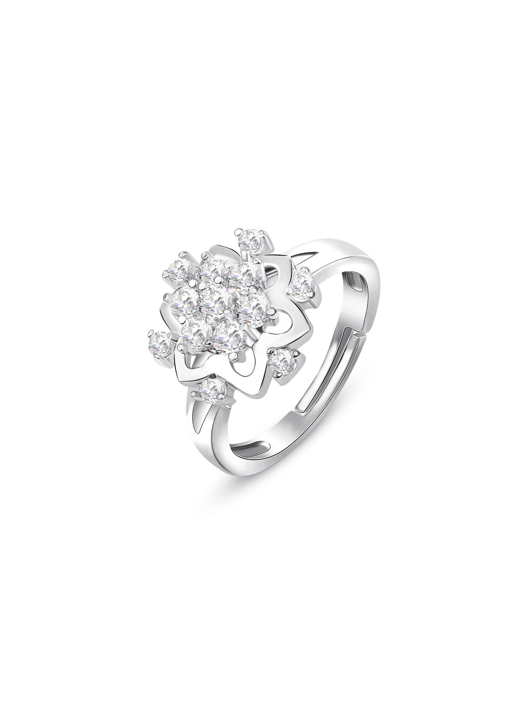 Moneekar Jewels Unisex Platinum Look Cubic Zirconia Adjustable Finger Ring