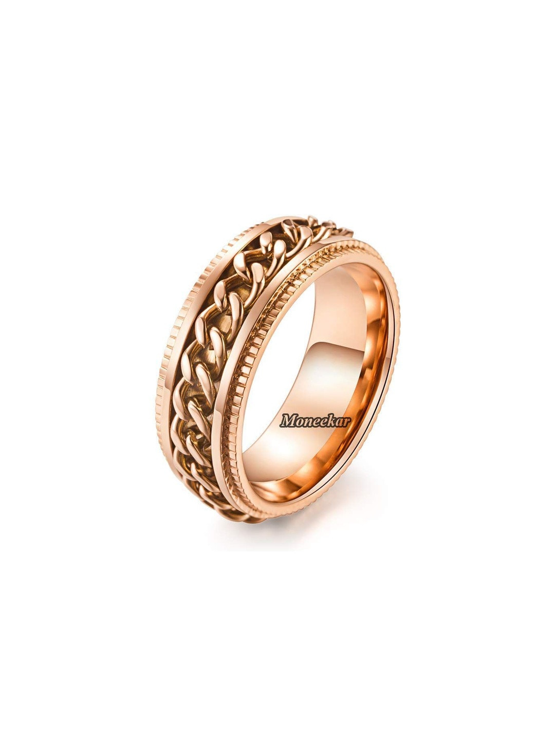Moneekar Jewels Unisex Rose Gold-Tone Stainless Steel Finger Ring
