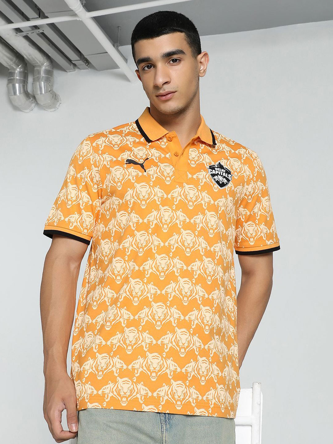 Puma x DC Men's Animal Printed Slim Fit Cotton Cricket Polo