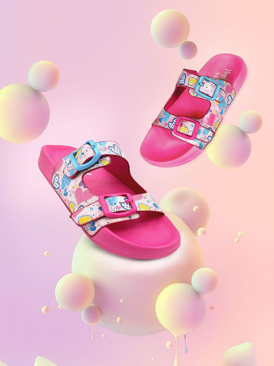KazarMax Girls Peach Hearts Printed Waterproof Sliders