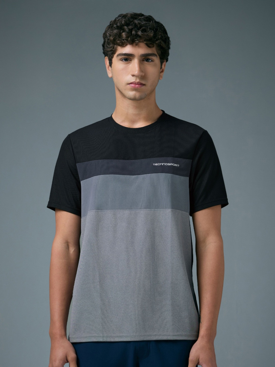 Technosport Men Anti Static Colourblocked Round Neck Slim Fit T-shirt