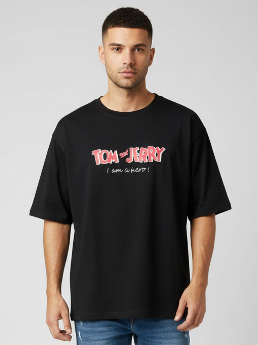 SANDPIPER Men Tom & Jerry Graphic Printed Round Neck Cotton Oversized T-shirt