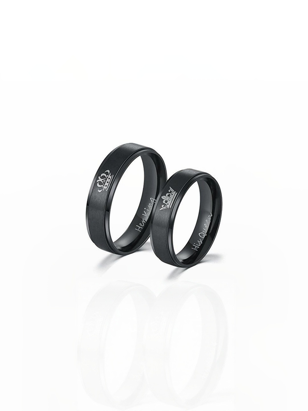 Moneekar Jewels Unisex Set of 2 Black Titanium Couple Finger Rings