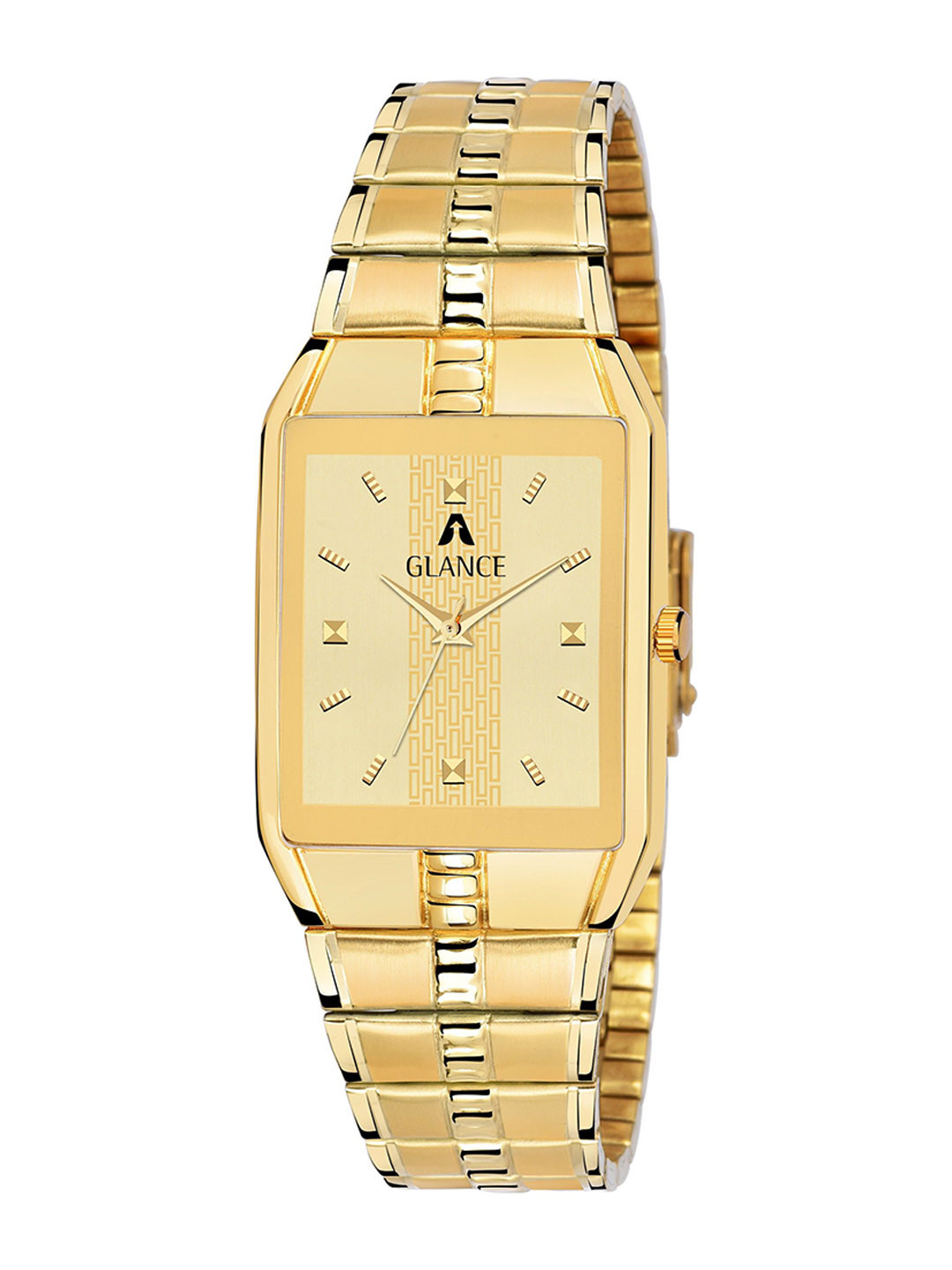 Aglance Unisex Bracelet Style Straps Analogue Watches 9151ym03 Golden Dial Mens Watch