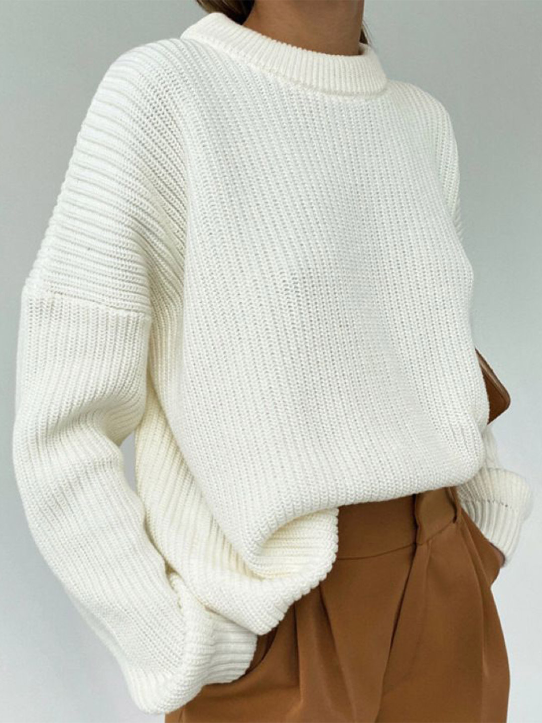 StyleCast Women Ribbed Oversized Chunky-Knit Round Neck Pullover Sweater