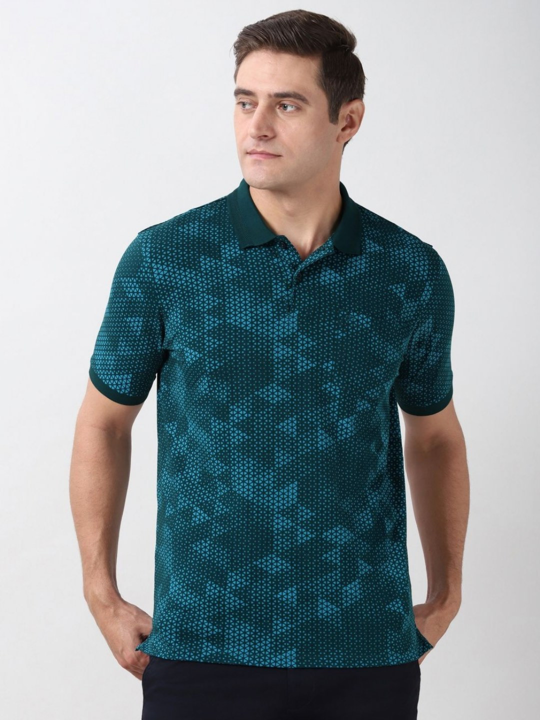 Peter England Men Geometric Printed Polo Collar T-shirt