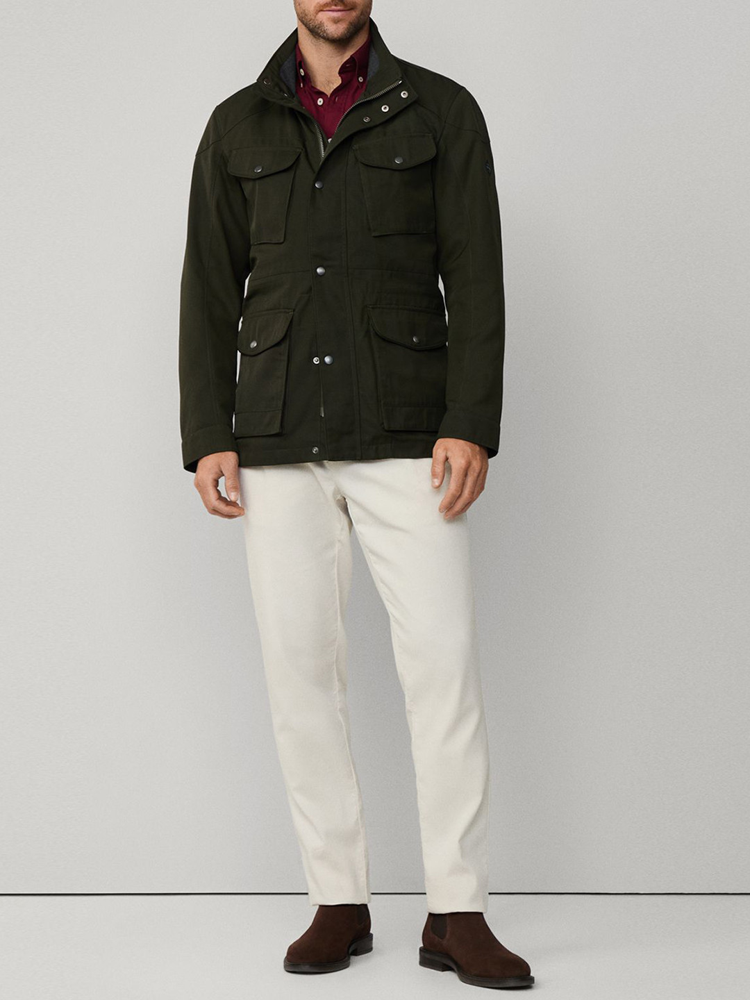 HACKETT LONDON Men Stand Collar Solid Open Front Jacket