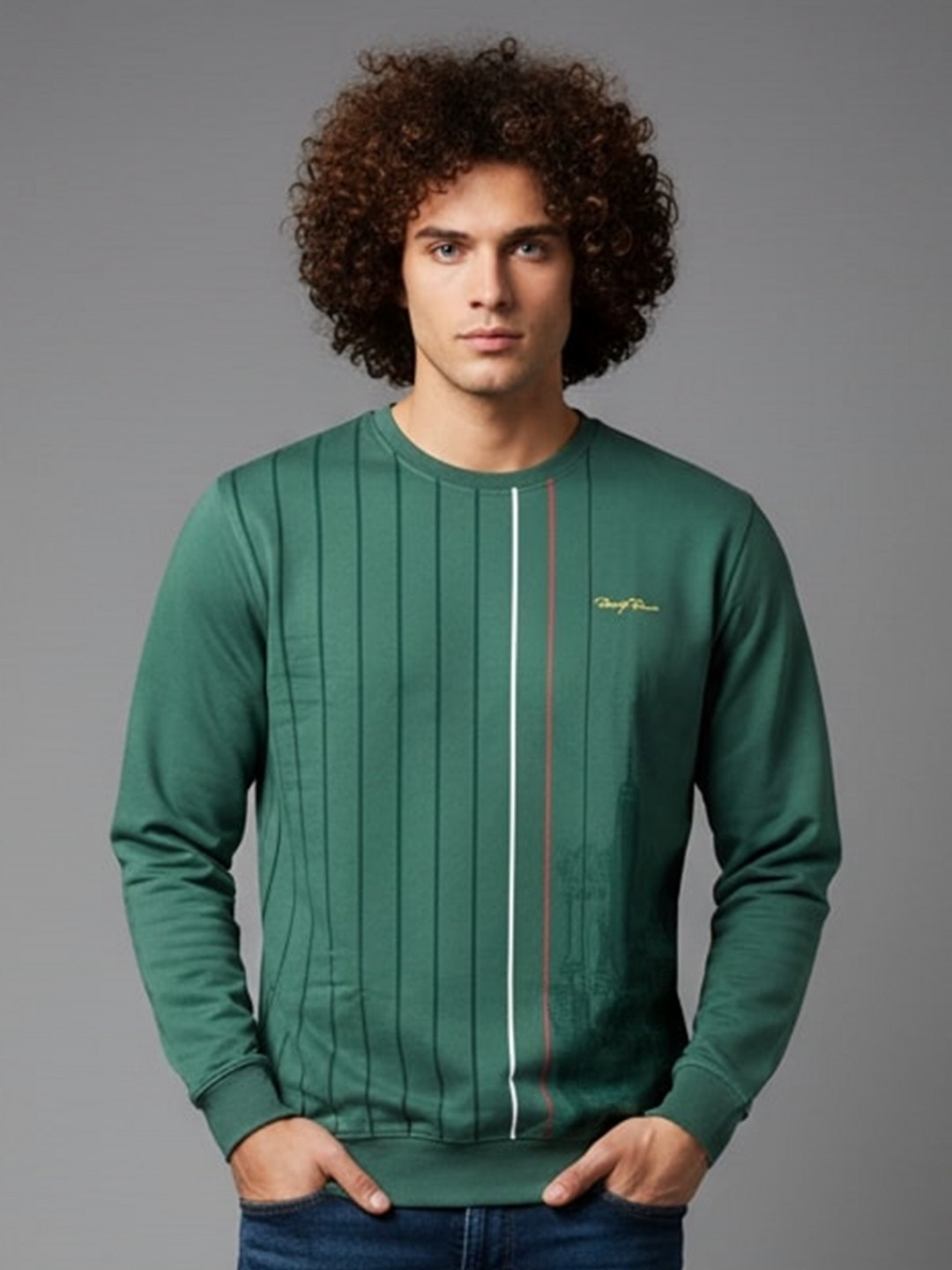 SANDPIPER Men Vertical Striped Round Neck Sweatshirt