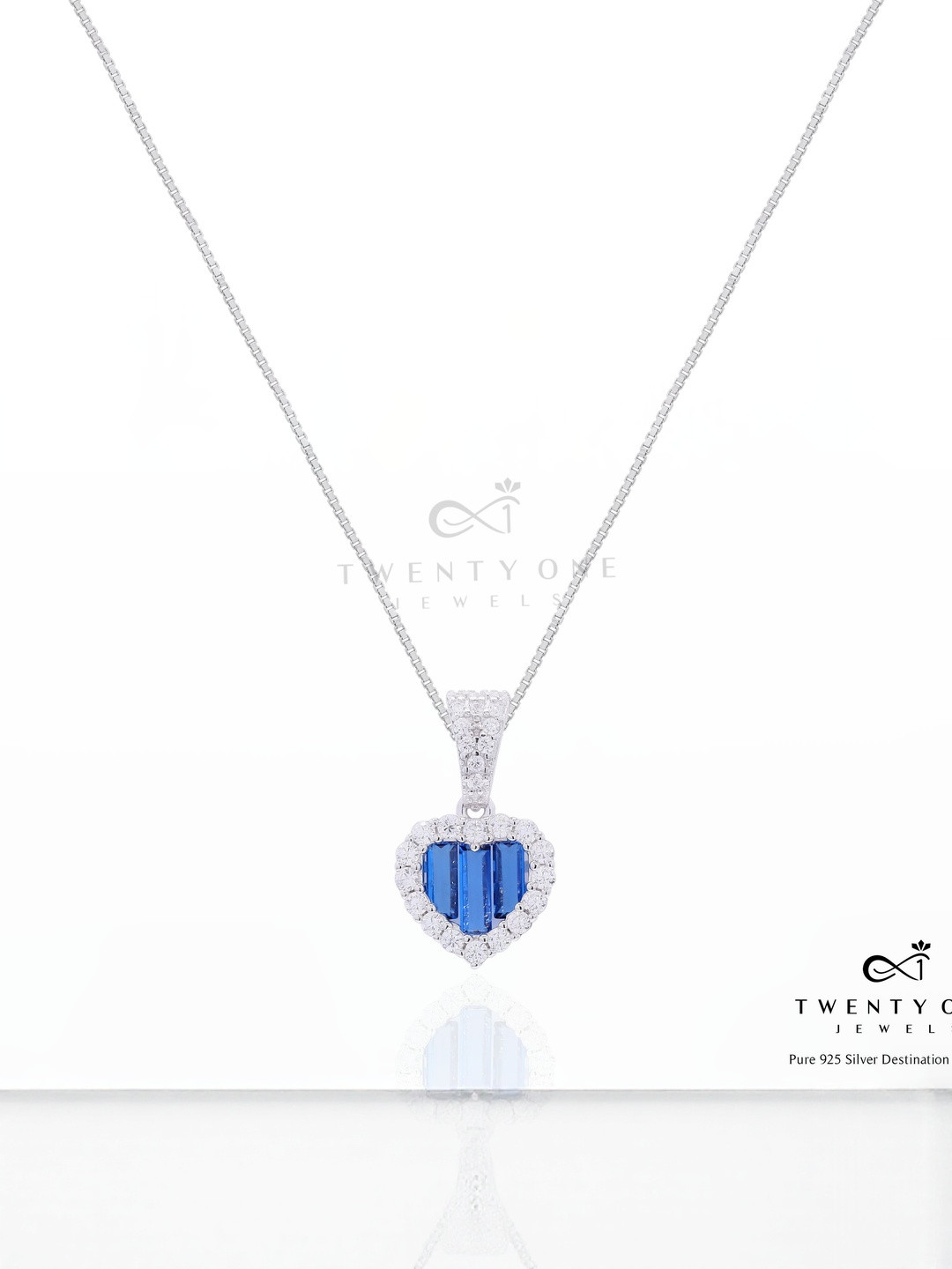Twenty One Jewels 925 Silver Rhodium-Plated Sapphire-Studded Jewellery Set