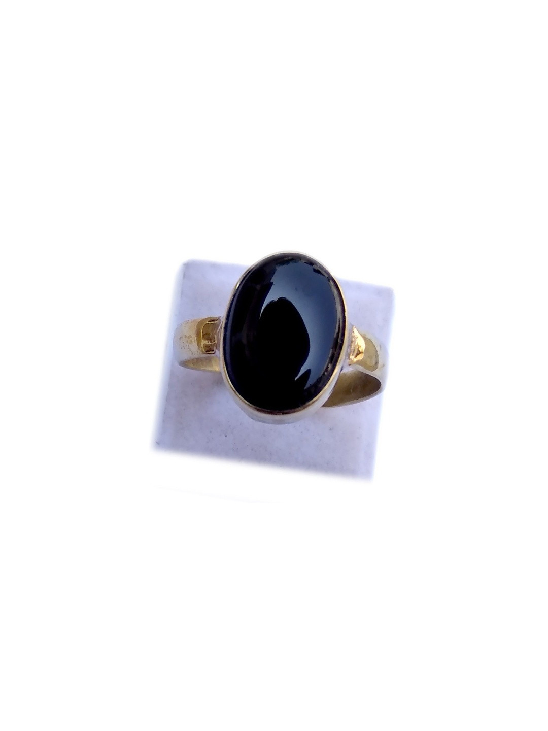 RAVIOUR LIFESTYLE Unisex Gold-Plated Black Agate Adjustable Finger Ring