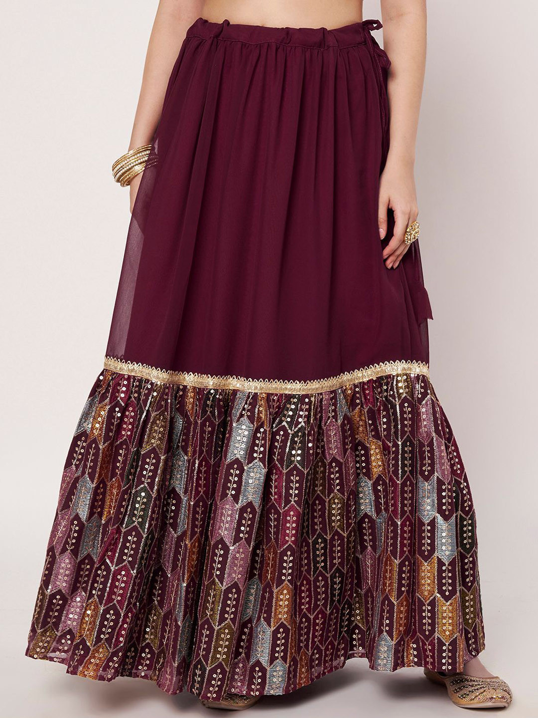 studio rasa Women Embroidered Tiered Maxi Skirt
