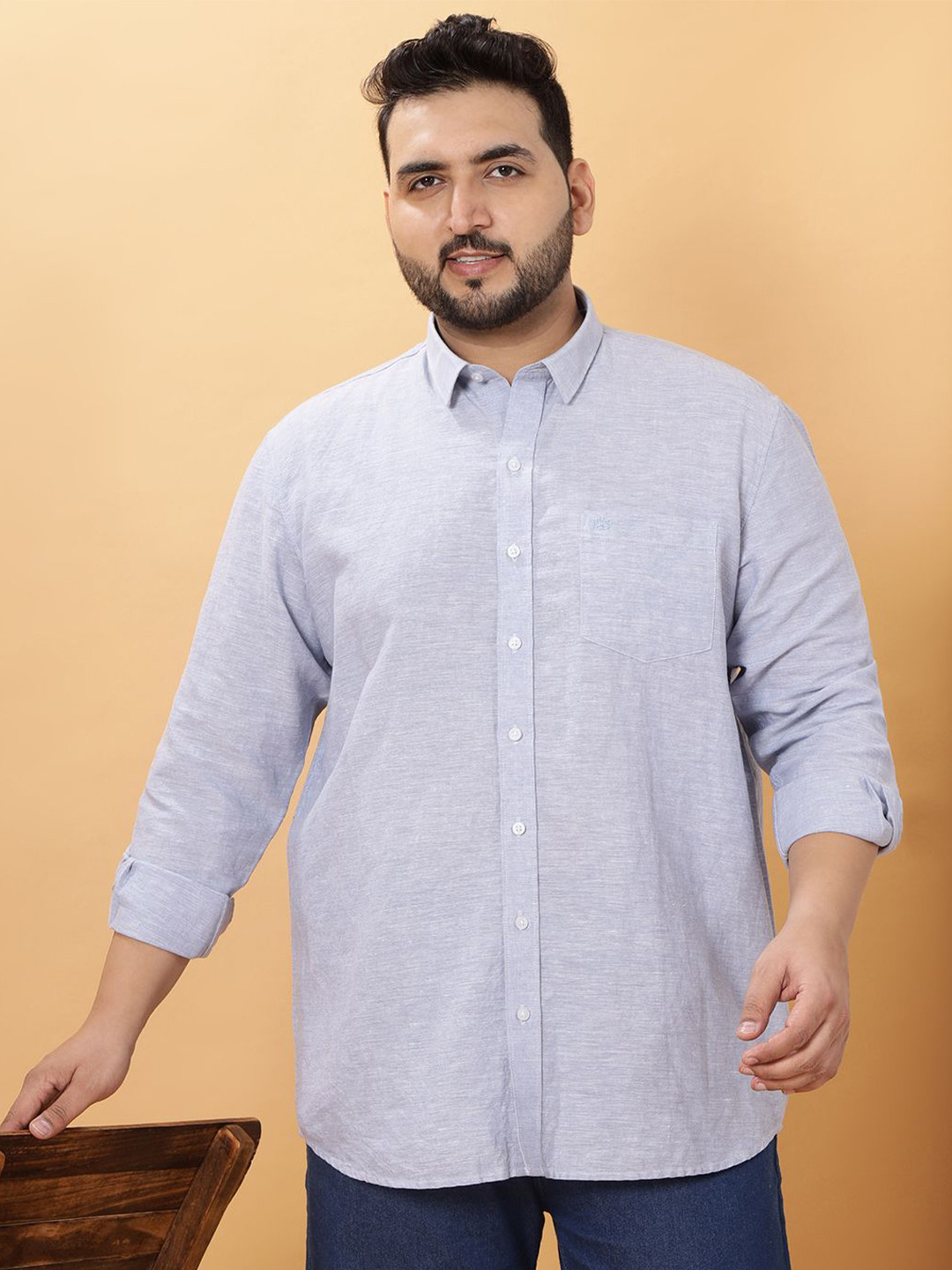John Pride Men Plus Size Textured Spread Collar Casual Shirt