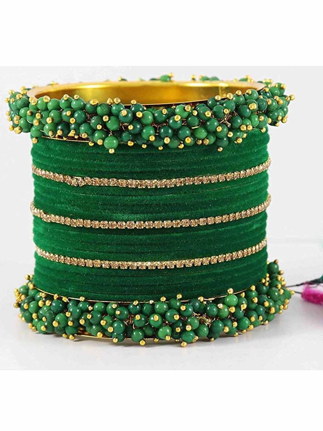 ZULKA Women Metal Ethnic Bangles Set With Pearls & Zircon Diamonds