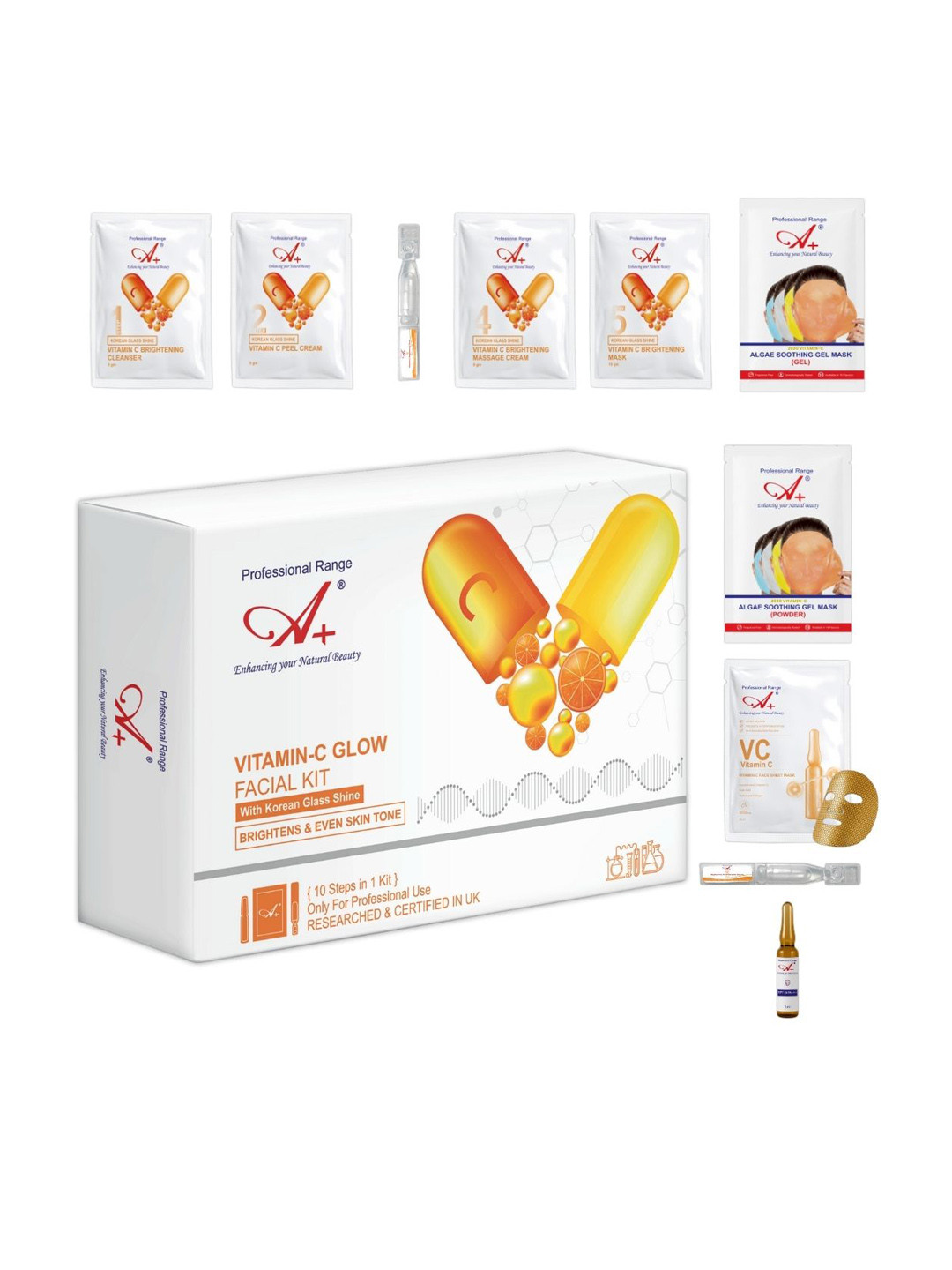 A+ Professional Range 10 Step A+ Vitamin C Korean Glass Facial Monodose Kit- 300 g