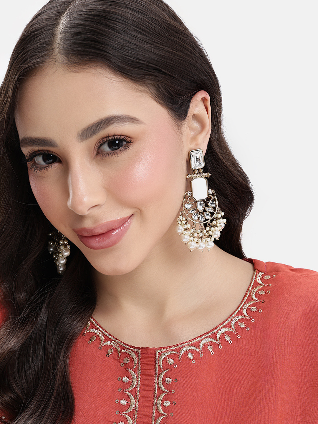 Lavish Giftz Gold Plated Stone Studded Chandbali Earrings