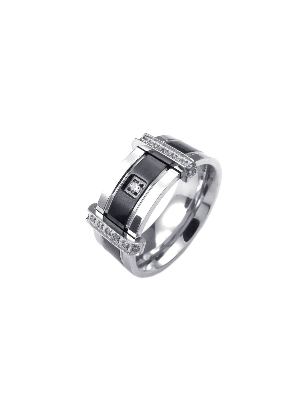 Moneekar Jewels Men Stainless Steel Black Cubic Zirconia Finger Ring