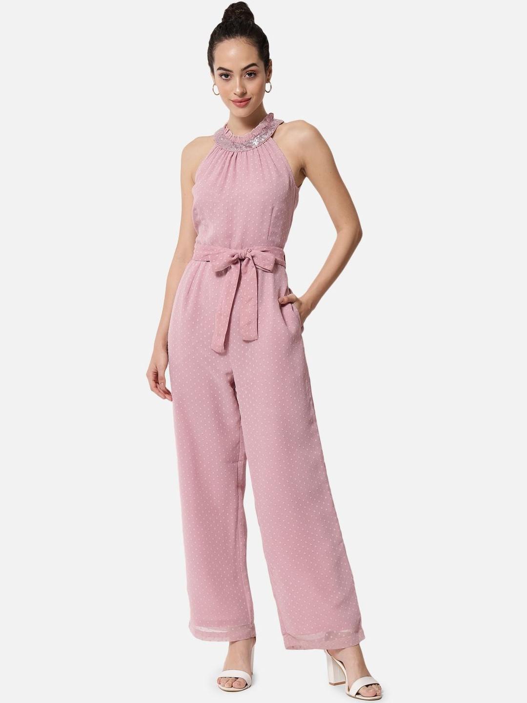 SZN Women Halte Neck Basic Embellished Jumpsuit