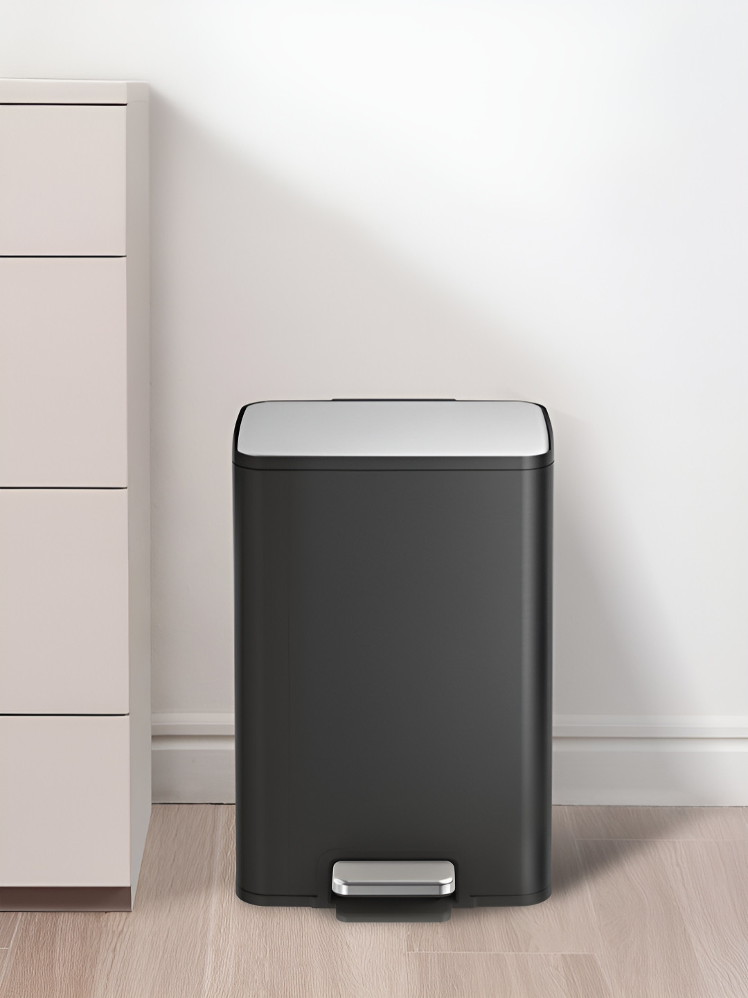 OBSESSIONS Grey & Black Stainless Steel Compact Step Trash Rectangular Dustbin - 15 L
