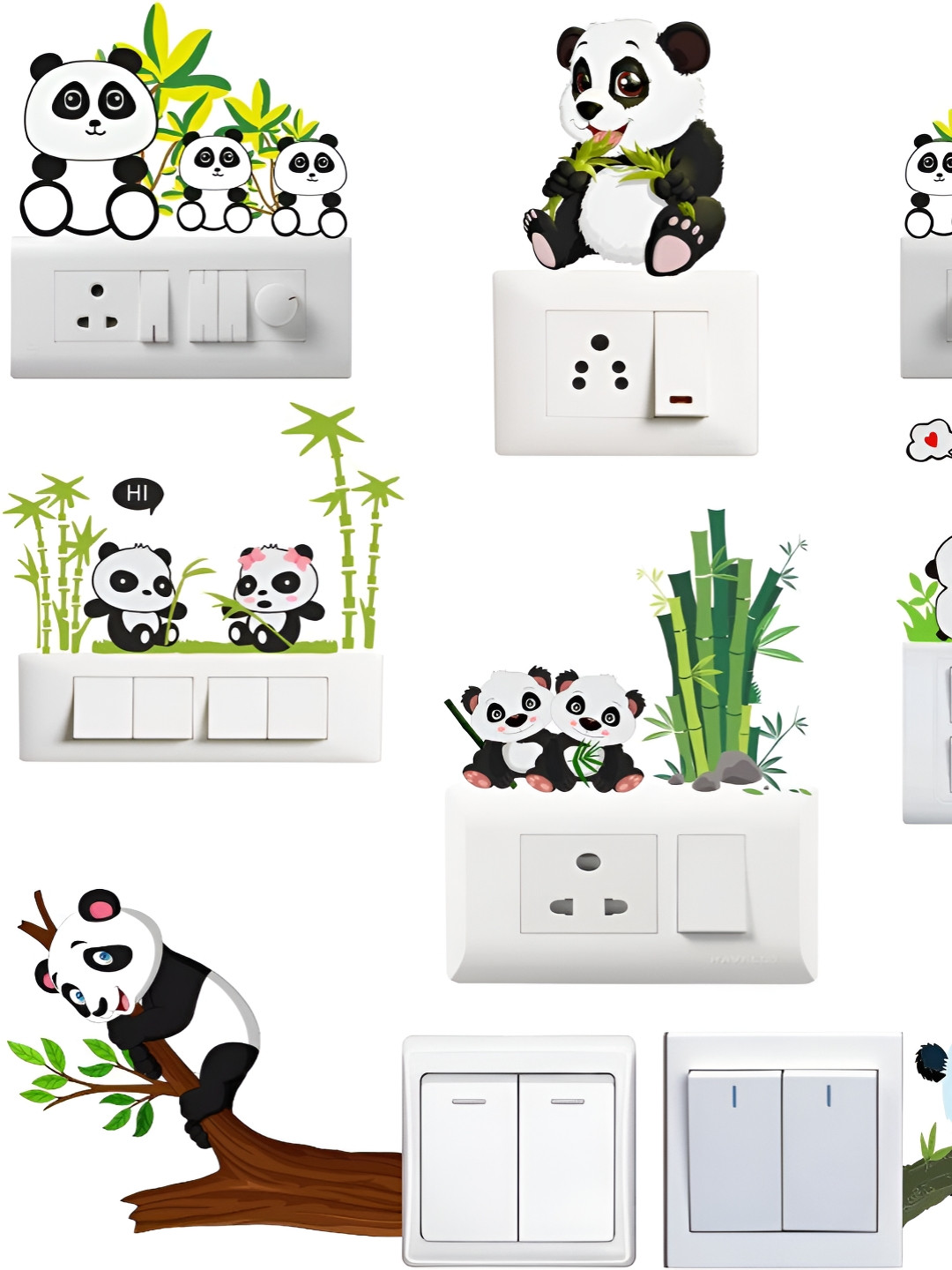 Sai Designs White & Black Printed Self Adhesive Panda Wall Decals And Stickers
