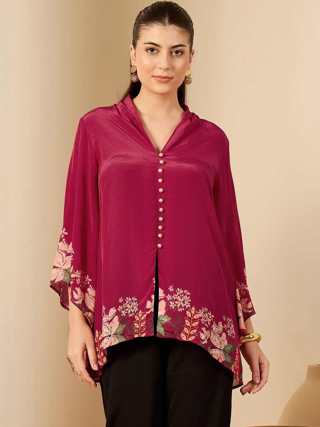 First Resort by Ramola Bachchan Women Floral Printed V-Neck Bell Sleeve Top