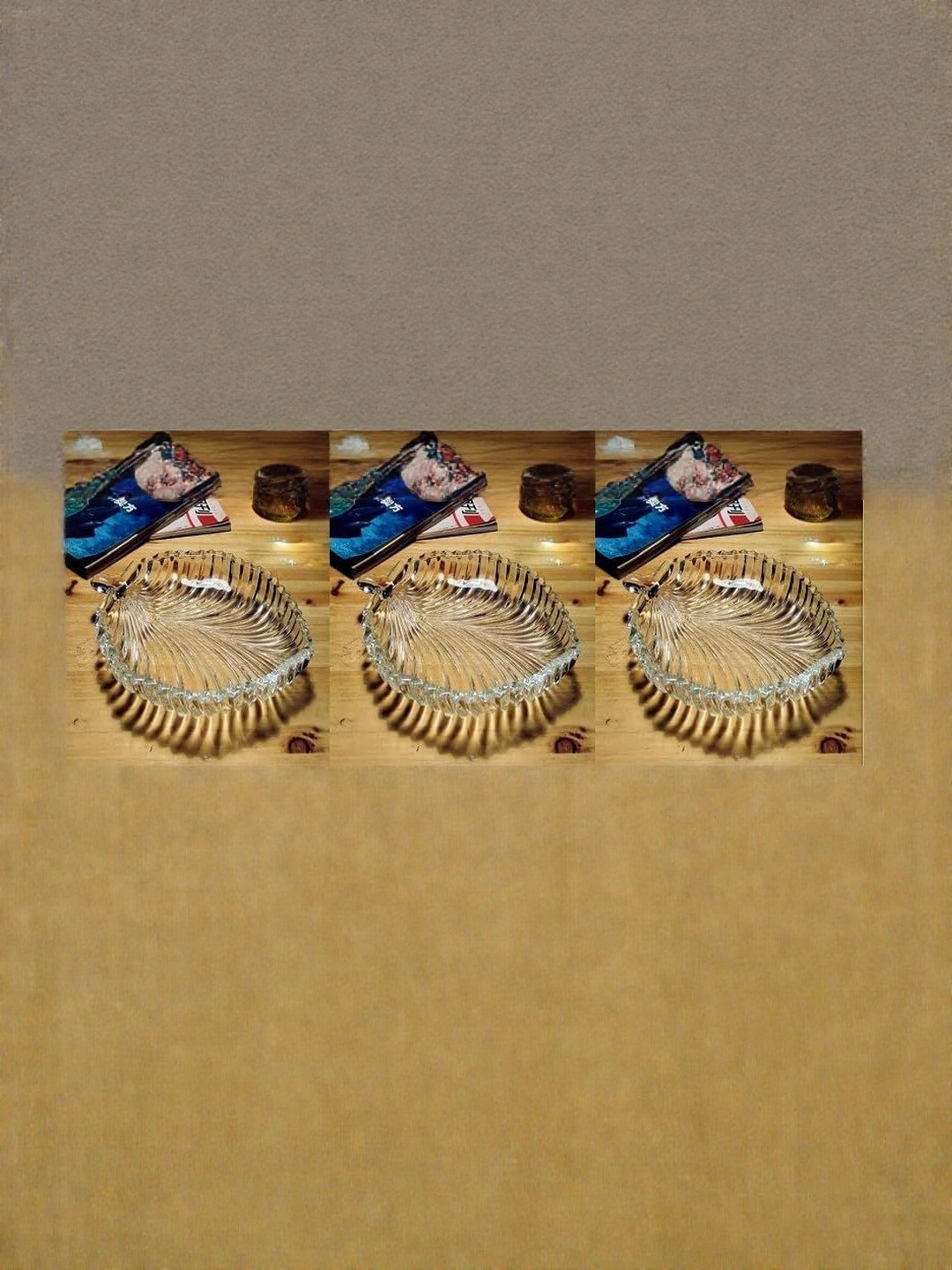 1ST TIME Set Of f Transparent Textured Glass Dishwasher Safe Plates