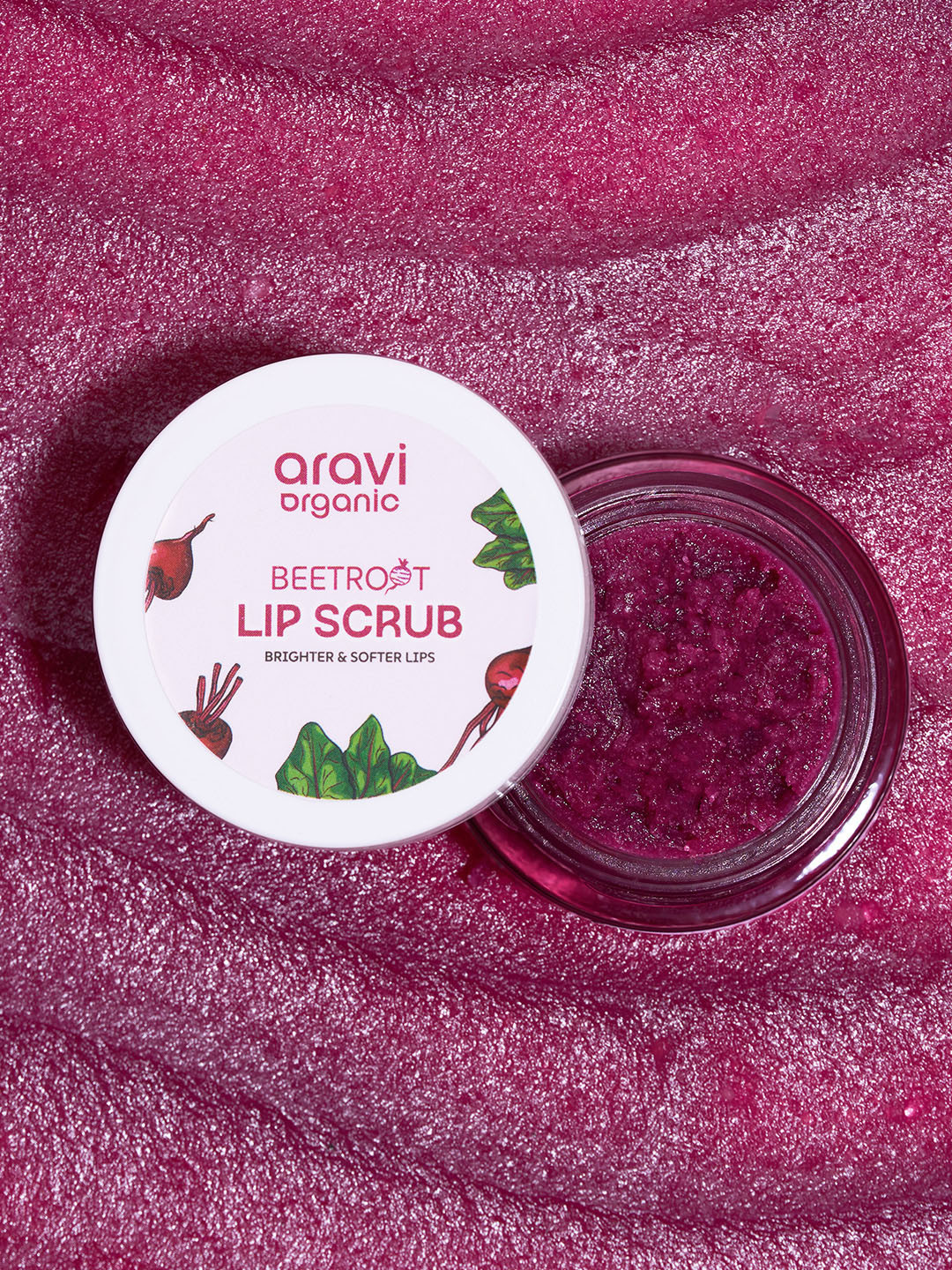 Aravi Organic Beetroot Lip Scrub, Shea Cocoa Butter For Chapped & Pigmented Lips - 15gm