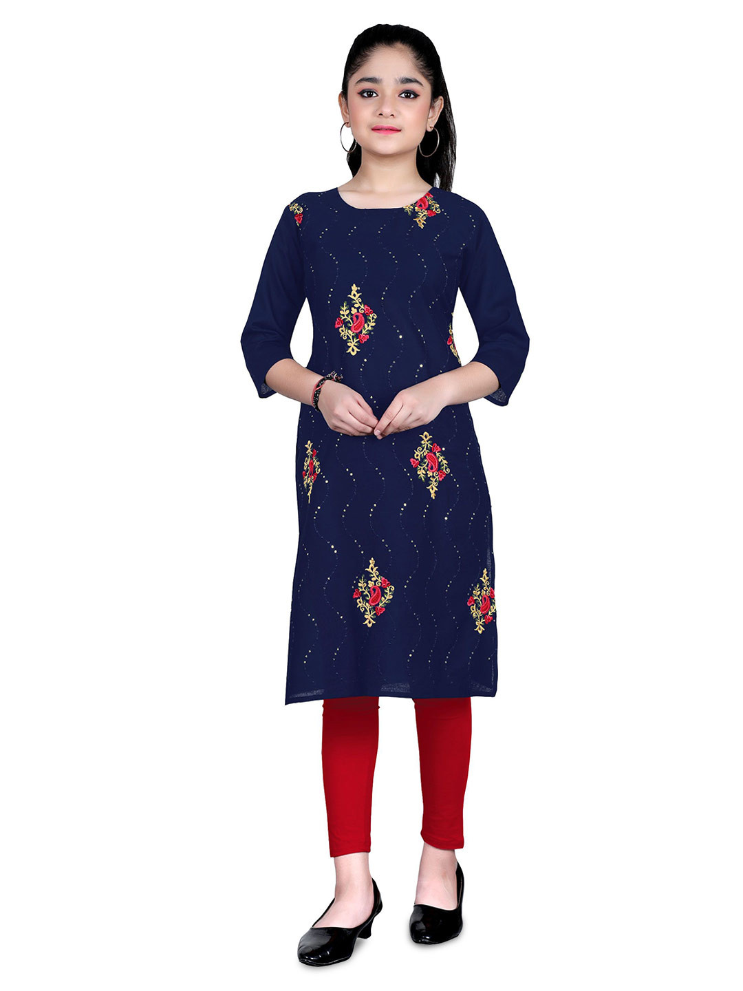 T4You Girls Solid Fusion Straight Kurta