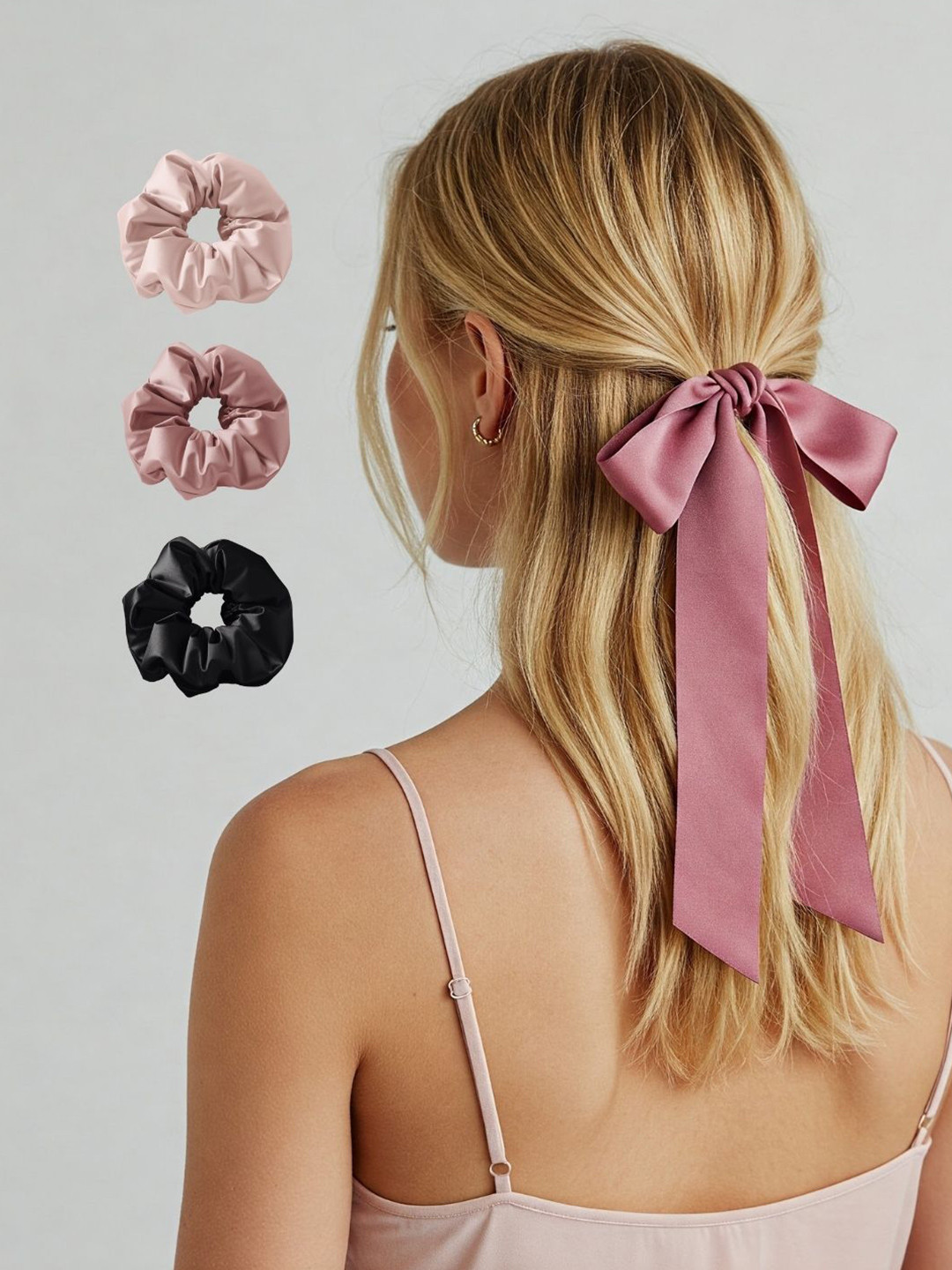 Mueras Women Hair Ribbon Ponytail Holders with 3 Satin Scrunchies