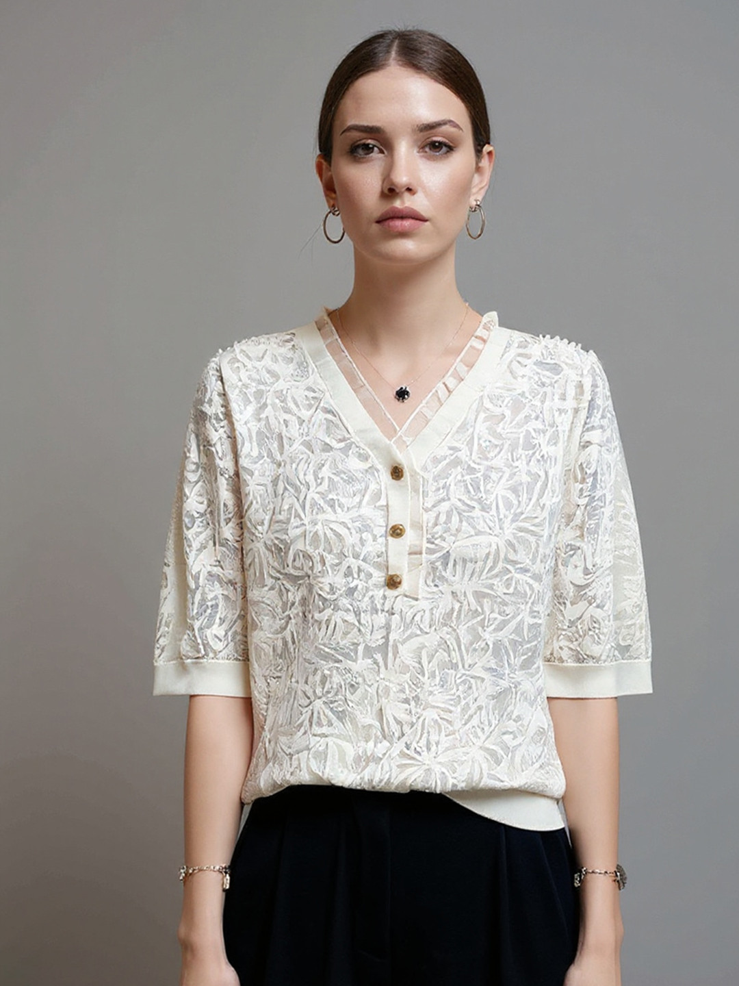 Mast & Harbour Women V-Neck Textured Top