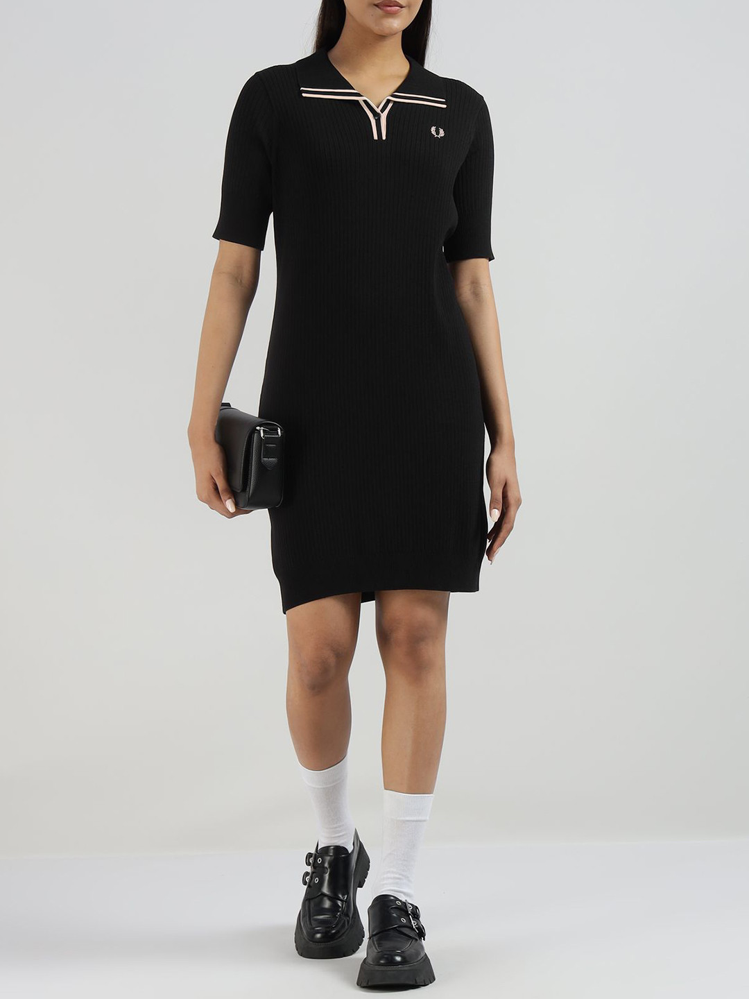Fred Perry Women Ribbed Knitted Polo Bodycon Dress
