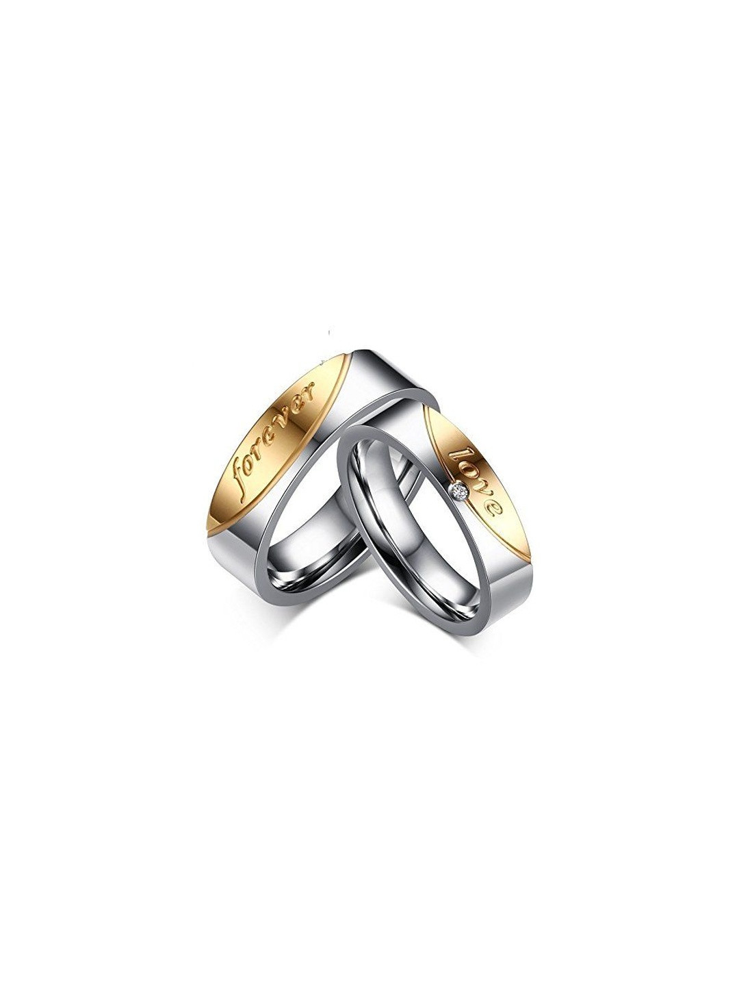 Moneekar Jewels Unisex Two-Tone Stainless Steel Couple Finger Rings