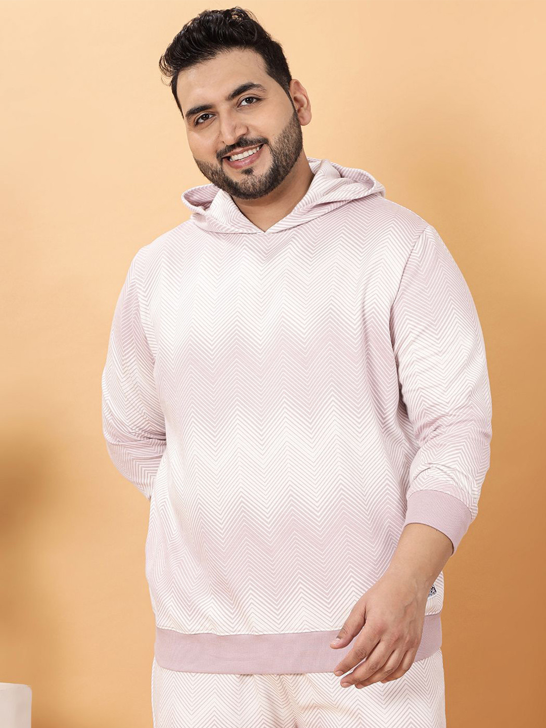 John Pride Plus Size Men Chevron Printed Full Sleeve Hooded Sweatshirt