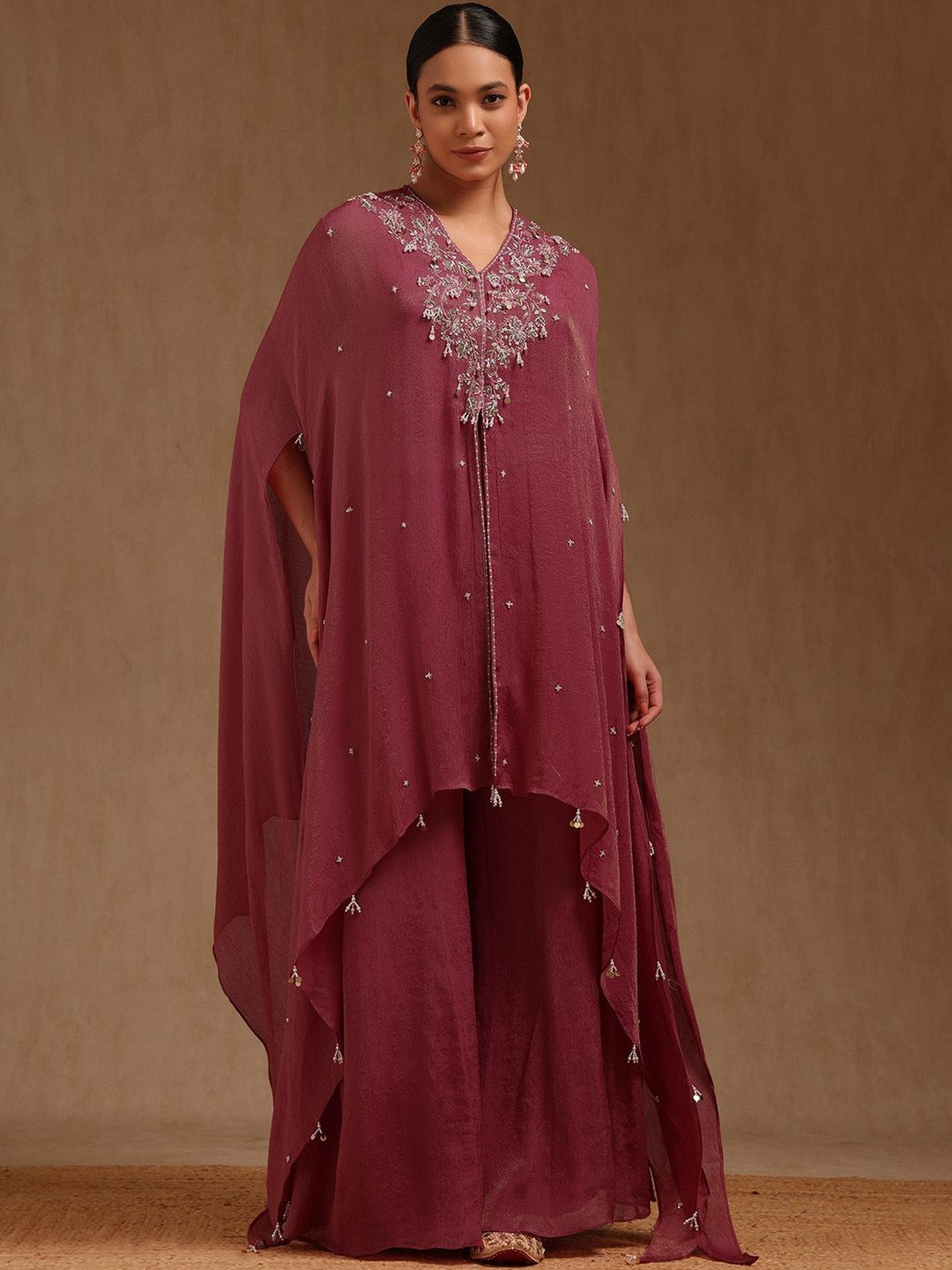 Soch Shoulder Straps Tissue Top With Skirt & Shrug