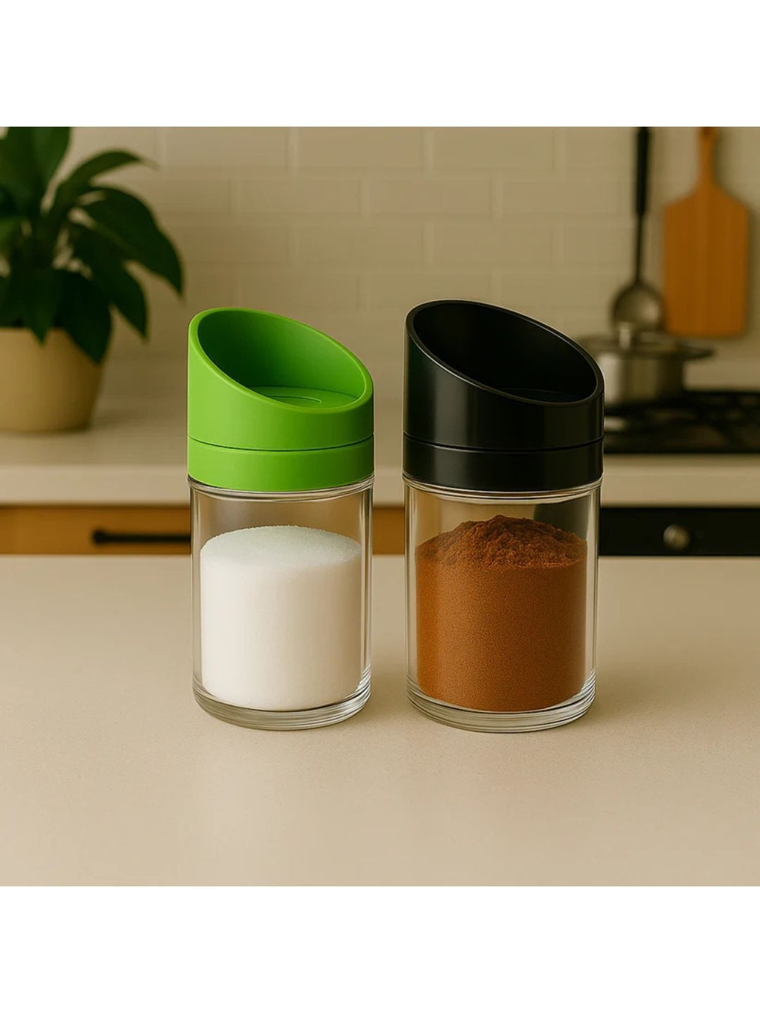 DeoDap Set Of 2 Glass Premium Quality Slant-Lid Kitchen Storage Jar Set