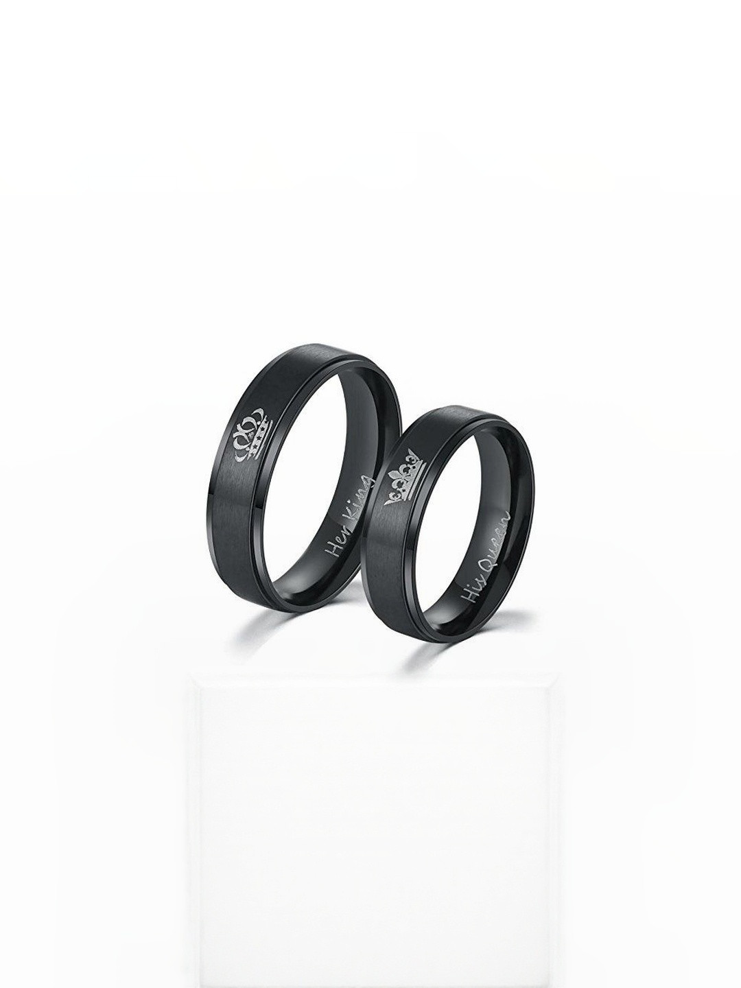 Moneekar Jewels Unisex Set of 2 Black Titanium Couple Finger Rings
