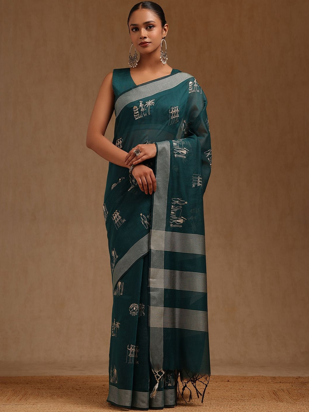 Soch Warli Printed Chanderi Saree With Blouse Pice