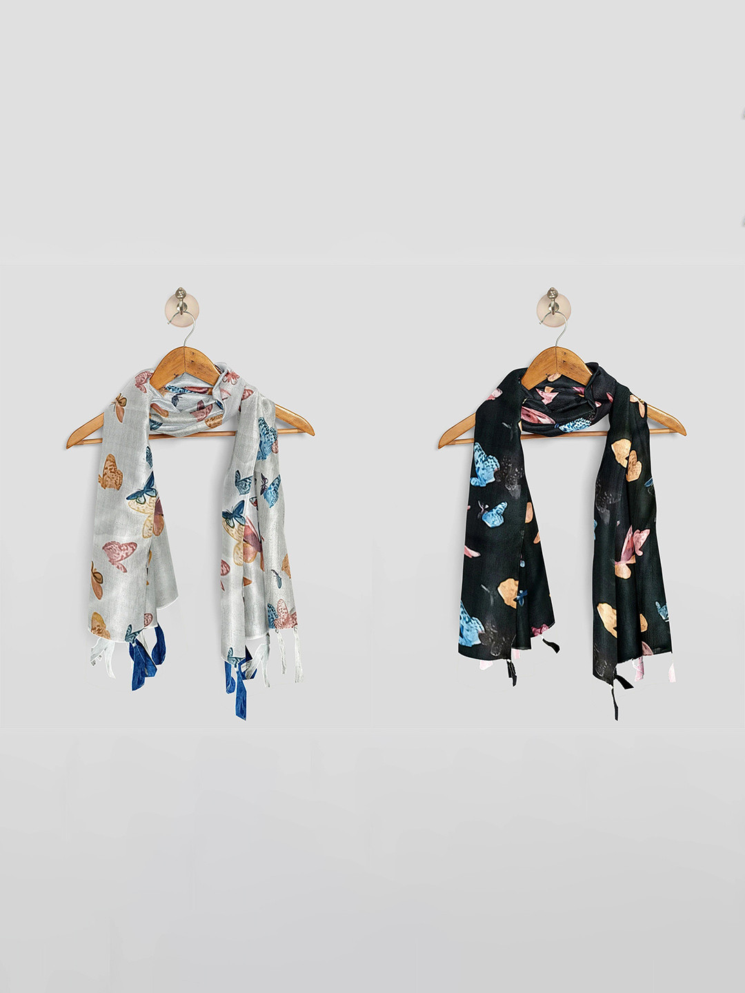 POSHAMPAA be desi Women Set of 2 Printed Scarfs With Tasselled Border
