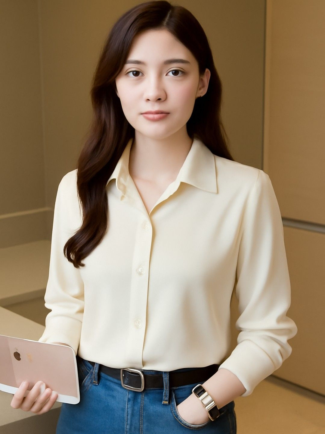 HERE&NOW Women Champagne Spread Collar Shirt