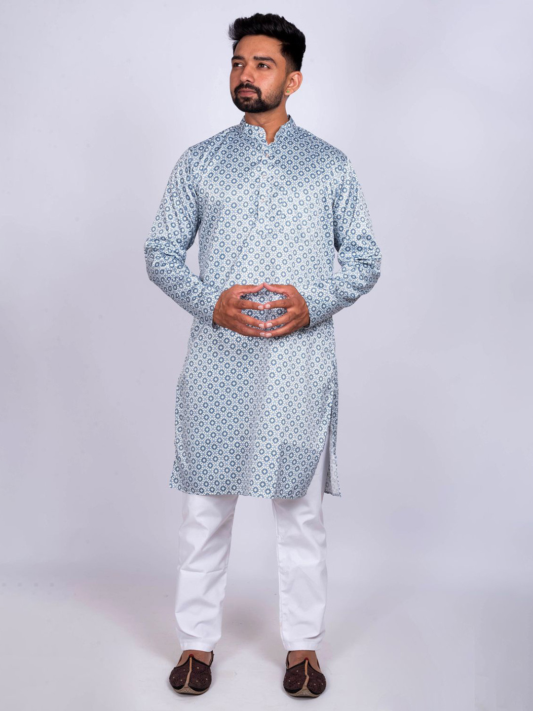 KAISERMEN Men Geometric Printed Mandarin Collar Kurta