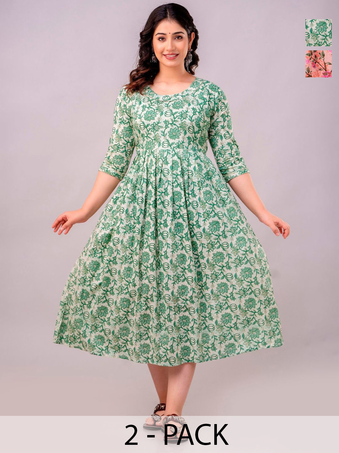 Pakiza Enterprises Women Pack of 2 Floral Print Fit & Flare Dress
